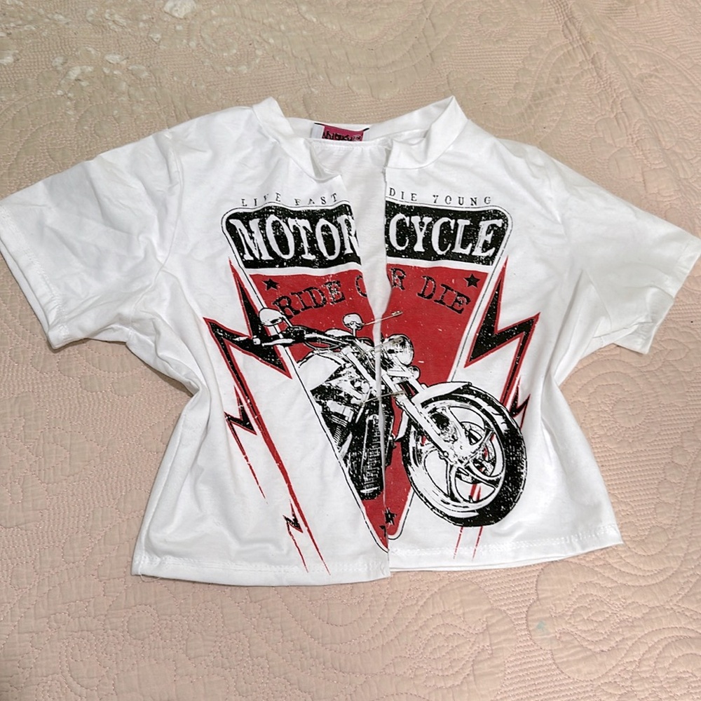 Motorcycle Cropped Graphic Tee